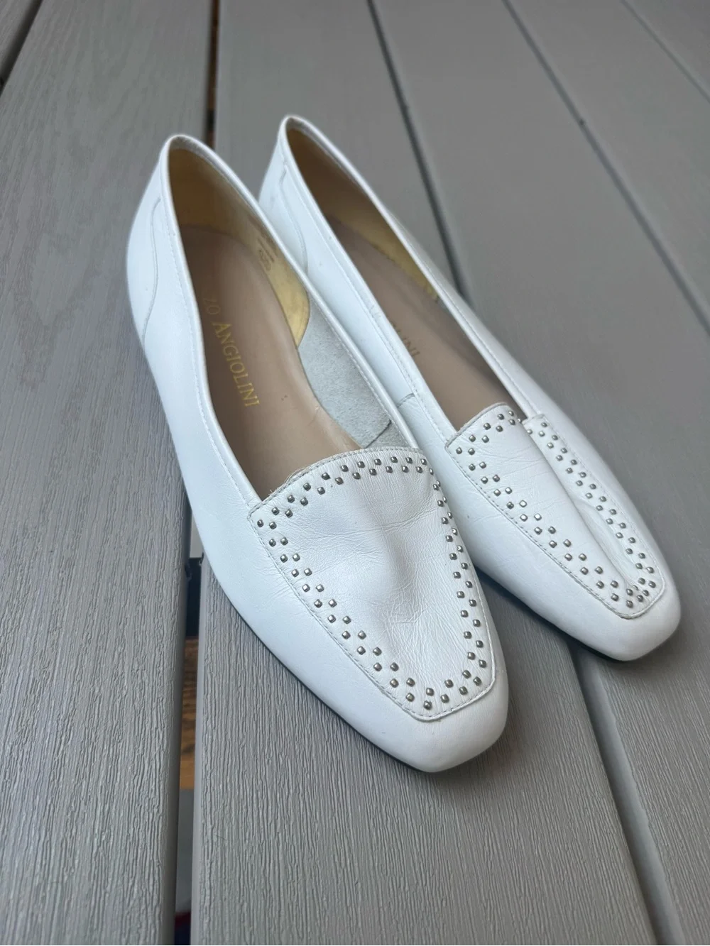 Enzo Angiolini Marusso White Leather Studded Loafers Women’s 10.5M